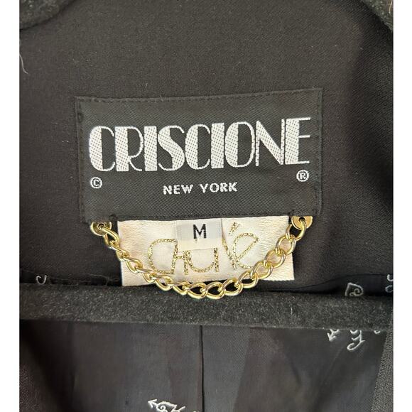 Vintage CrisCione New York Black Blazer Rhinestone Detail Boxy Zip Up Medium - Picture 6 of 8
